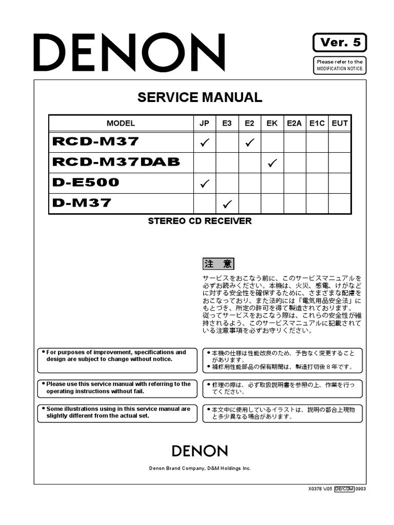Denon Rcd M37 Service Manual Electromagnetism Electronics