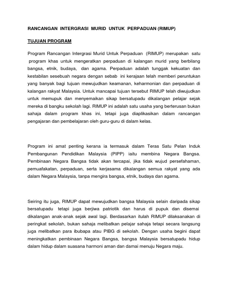 Rancangan Integrasi Murid Untuk Perpaduan Rimup