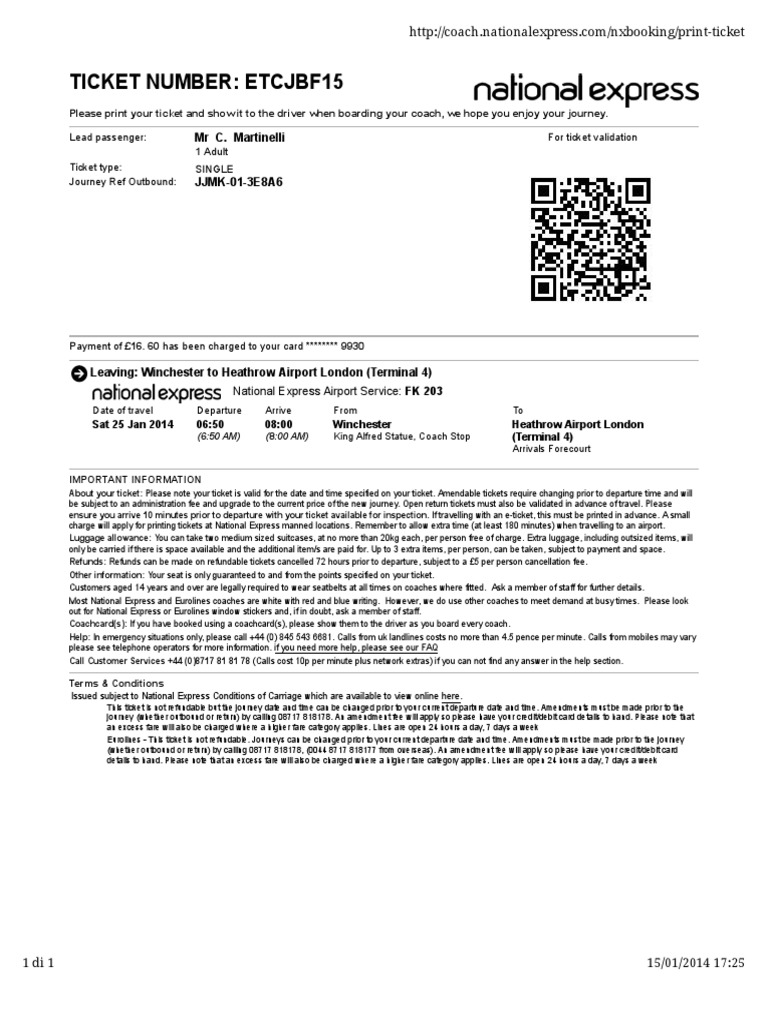 National Express Ticket (Admission) Fee