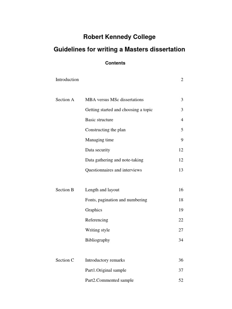 masters degree dissertation guidelines 2019