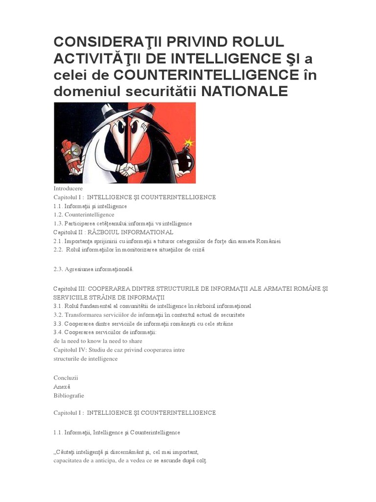 Rolul Activităţii de Intelligence | PDF