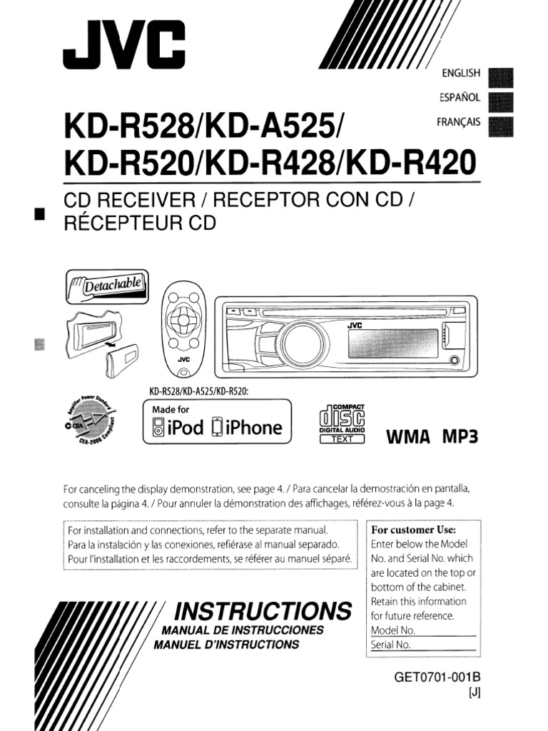 JVC KD-R428 Car Stereo System | PDF | I Pod | Usb