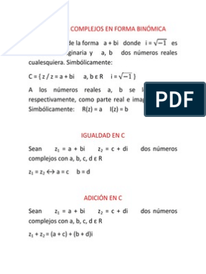 Numeros Complejos En Forma Binomica Pdf Division Matematicas
