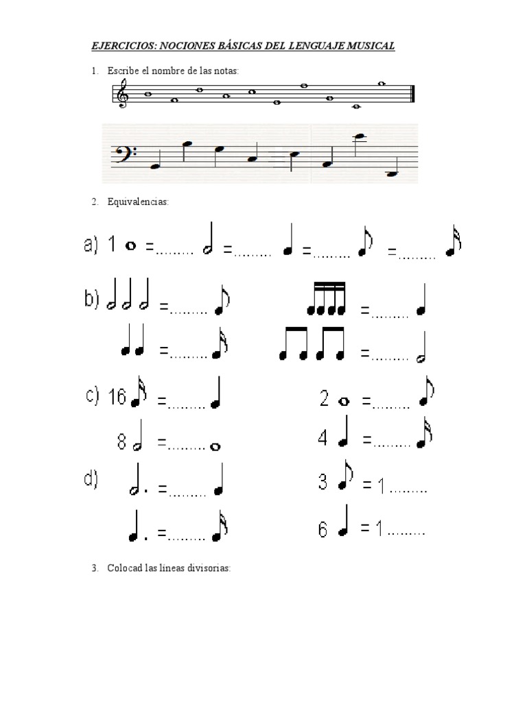 1. Escribe el nombre de las notas:: Ejercicios: Nociones Básicas Del