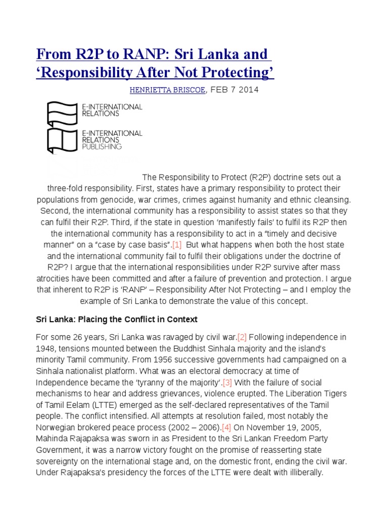 RANP: Accountability in Sri Lanka's R2P Failure | PDF | Responsibility ...