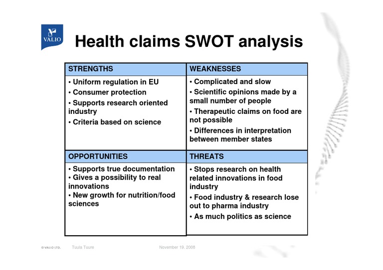 Health Claims SWOT Analysis: Strengths Weaknesses | PDF