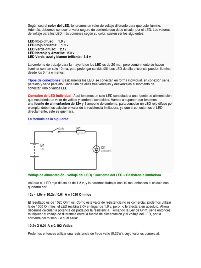 Casi muerto Asado sal Formula Del Led | PDF | Diodo emisor de luz | Resistencia Eléctrica y  Conductancia