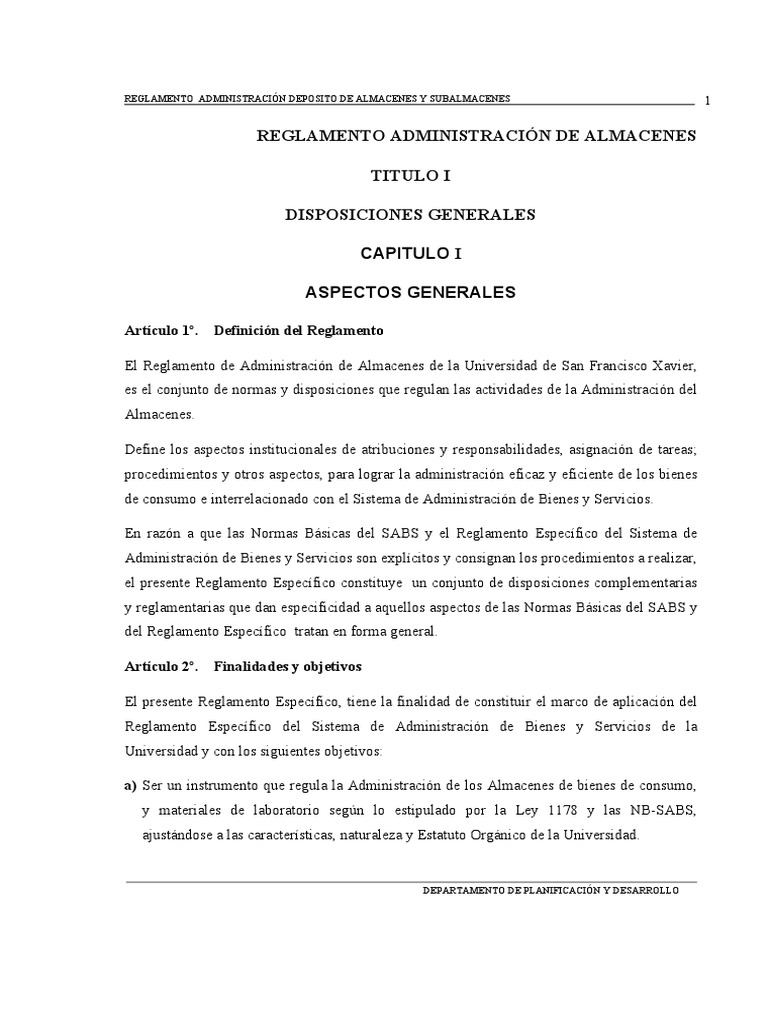 Reglamento de Administración de Subalmacenes | PDF