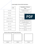 Camera Angle or Shot Worksheet