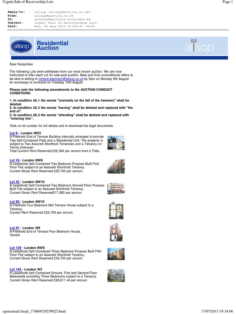 Urgent Sale of Receivership Lots Leasehold Estate Apartment