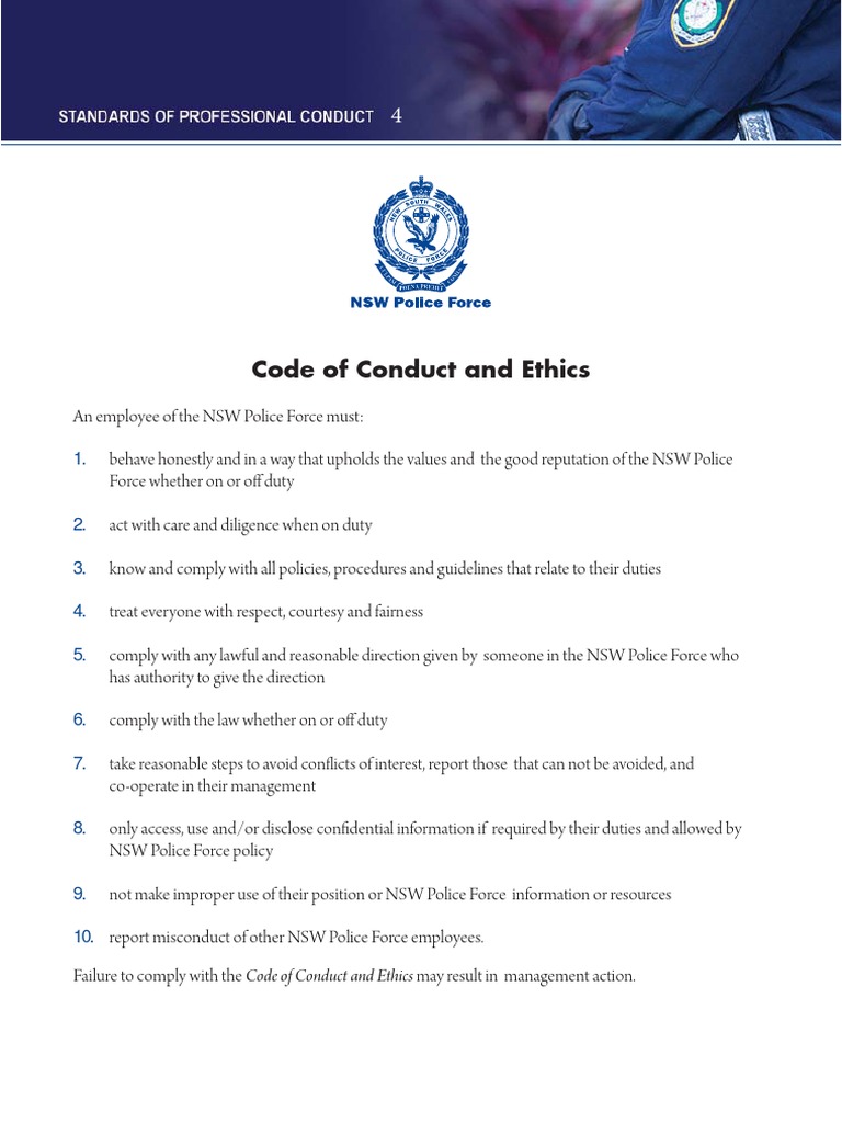 Nsw Police Force Code Of Conduct Pdf Government Information Government