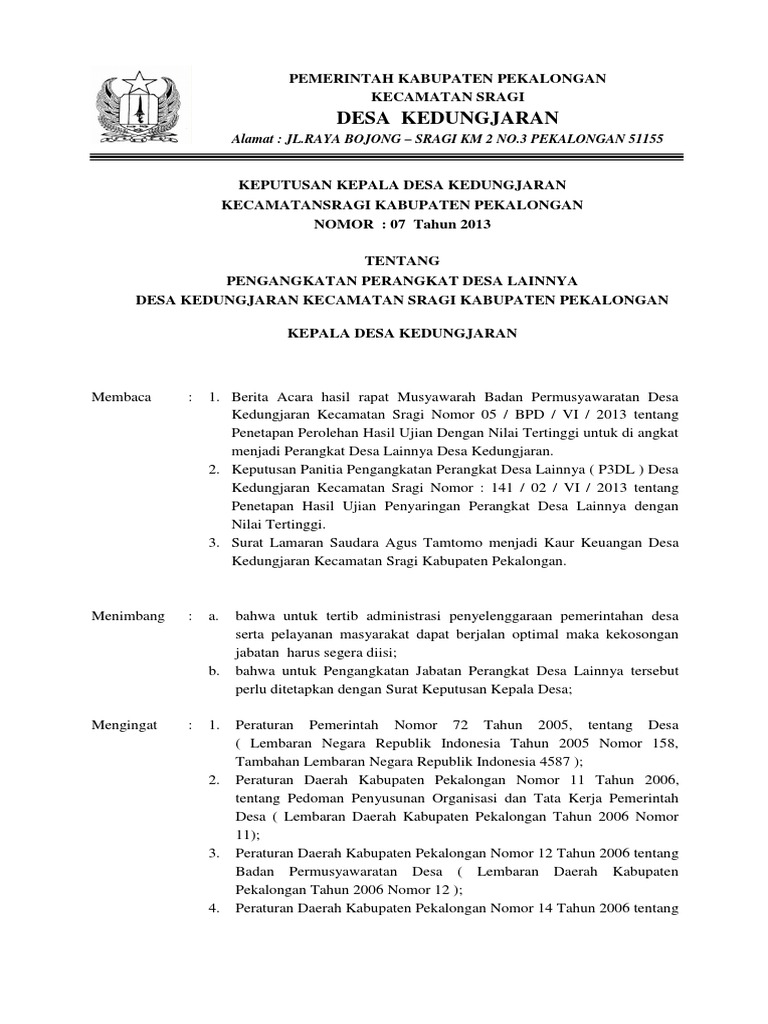 Contoh Surat Keputusan Kepala Desa
