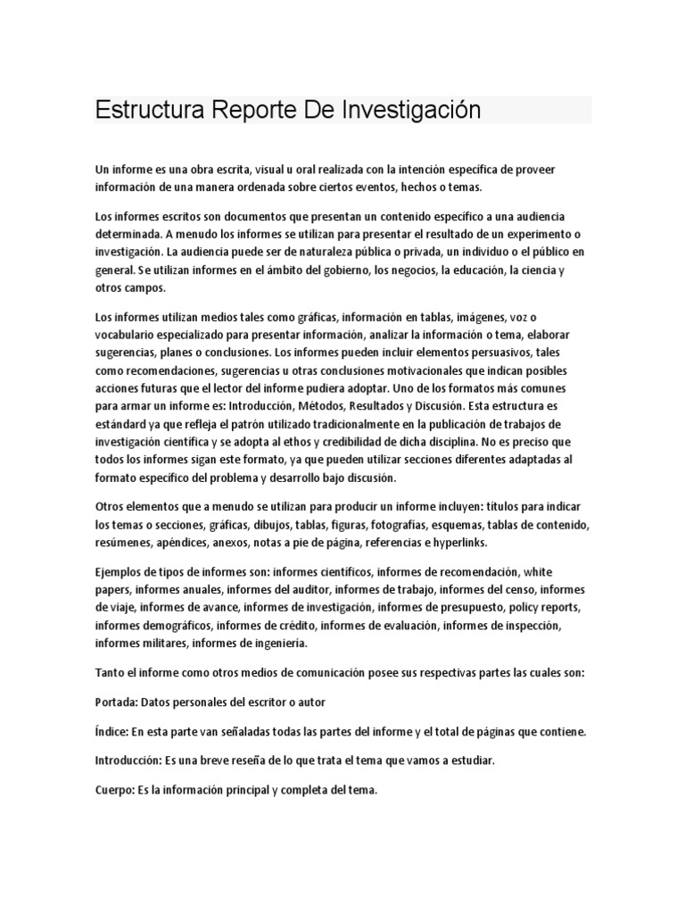 Estructura Reporte De Investigación
