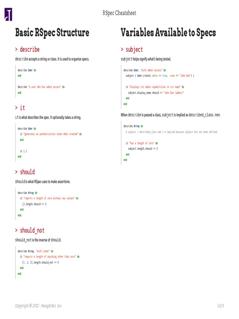 Basic Rspec Structure Variables Available To Specs Describe Describe