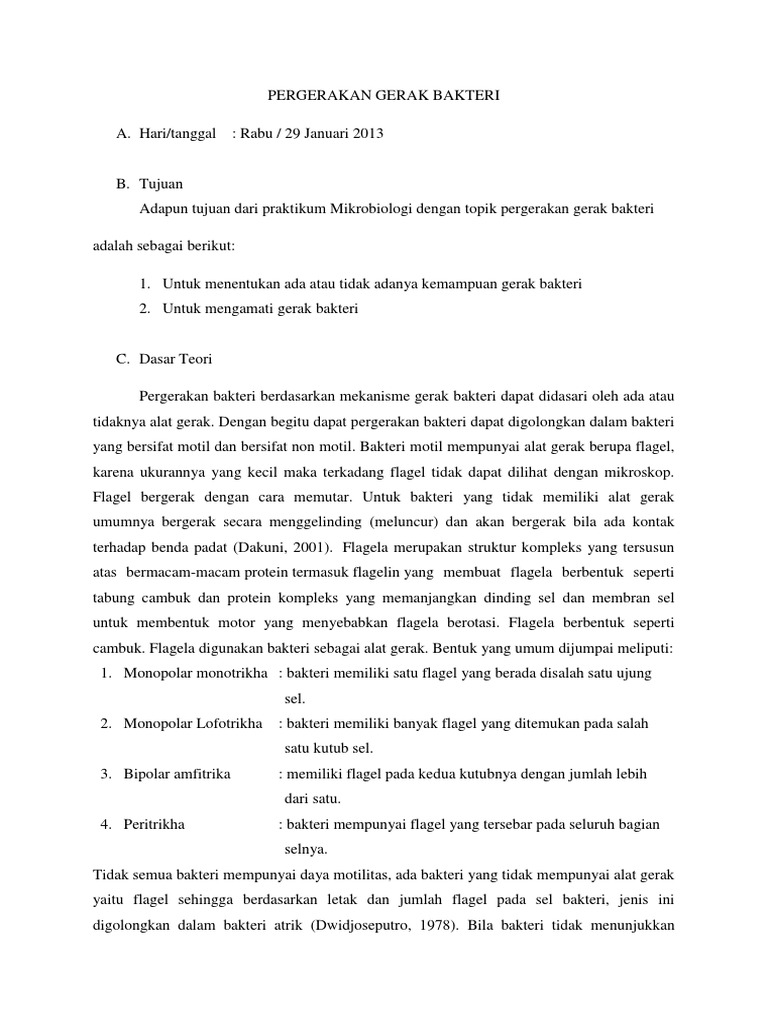 Laporan Praktikum Pengamatan Pergerakan Bakteri | PDF