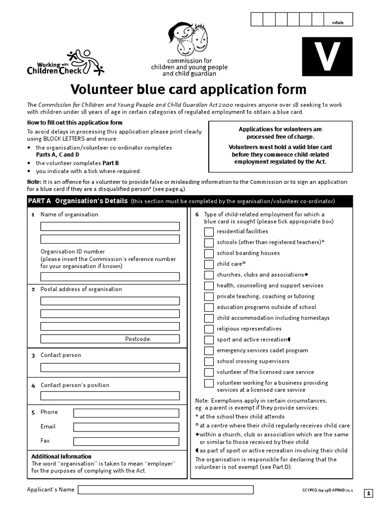 Blue Card Volunteer Form PDF Identity Document Government And