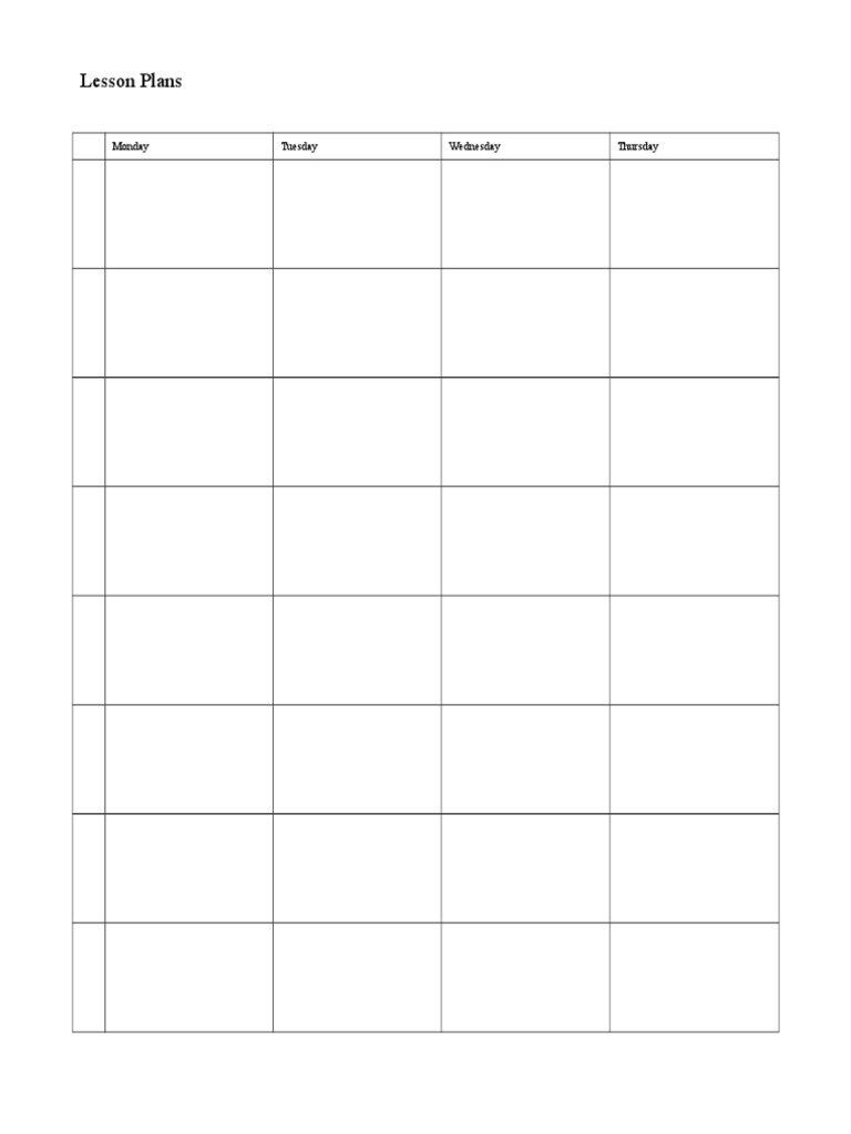 Lesson Plans: Monday Tuesday Wednesday Thursday | PDF