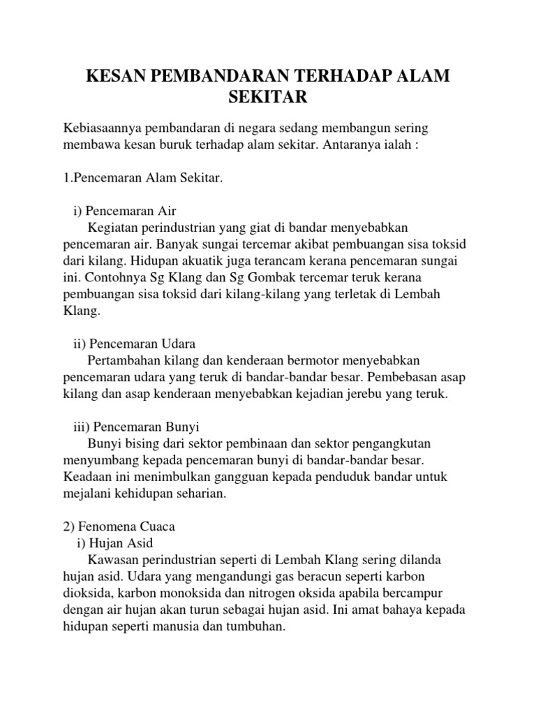 Kesan Pembandaran Terhadap Alam Sekitar Pdf