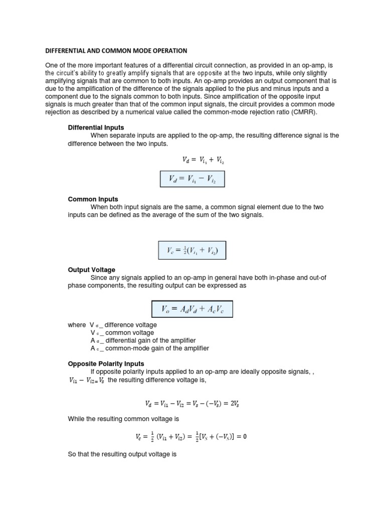 Common Mode and Differential Gain Analysis | PDF | Operational ...