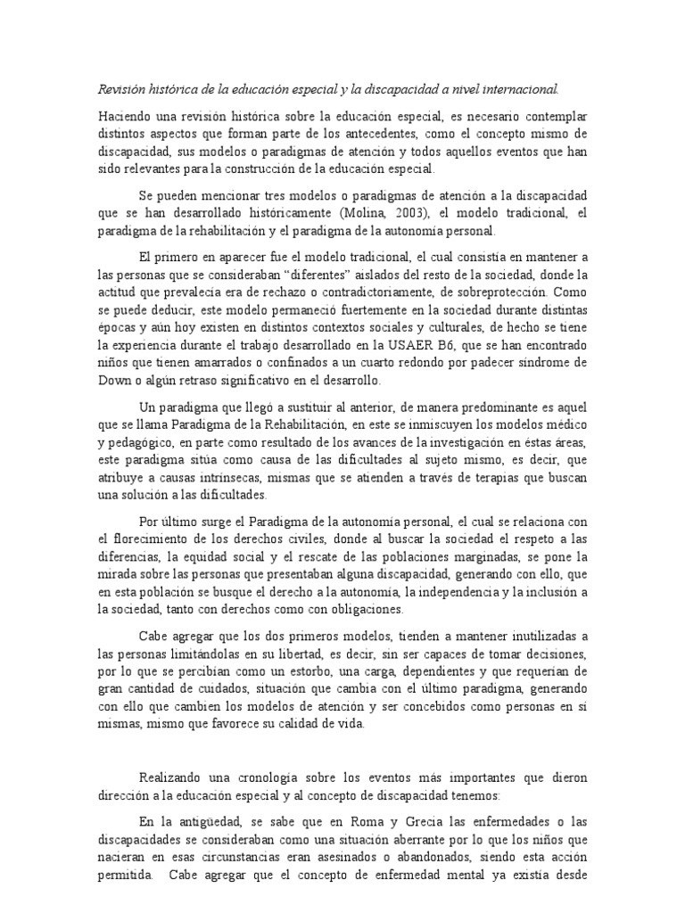 Historia de la educación especial y discapacidad | PDF | Invalidez ...