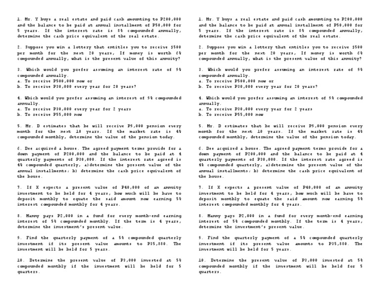Math of Investment Quiz | PDF | Present Value | Interest