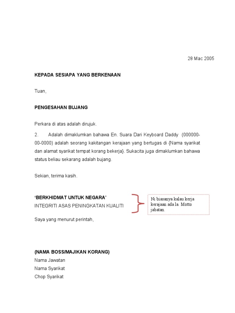 Contoh Surat Akuan Bujang 2018