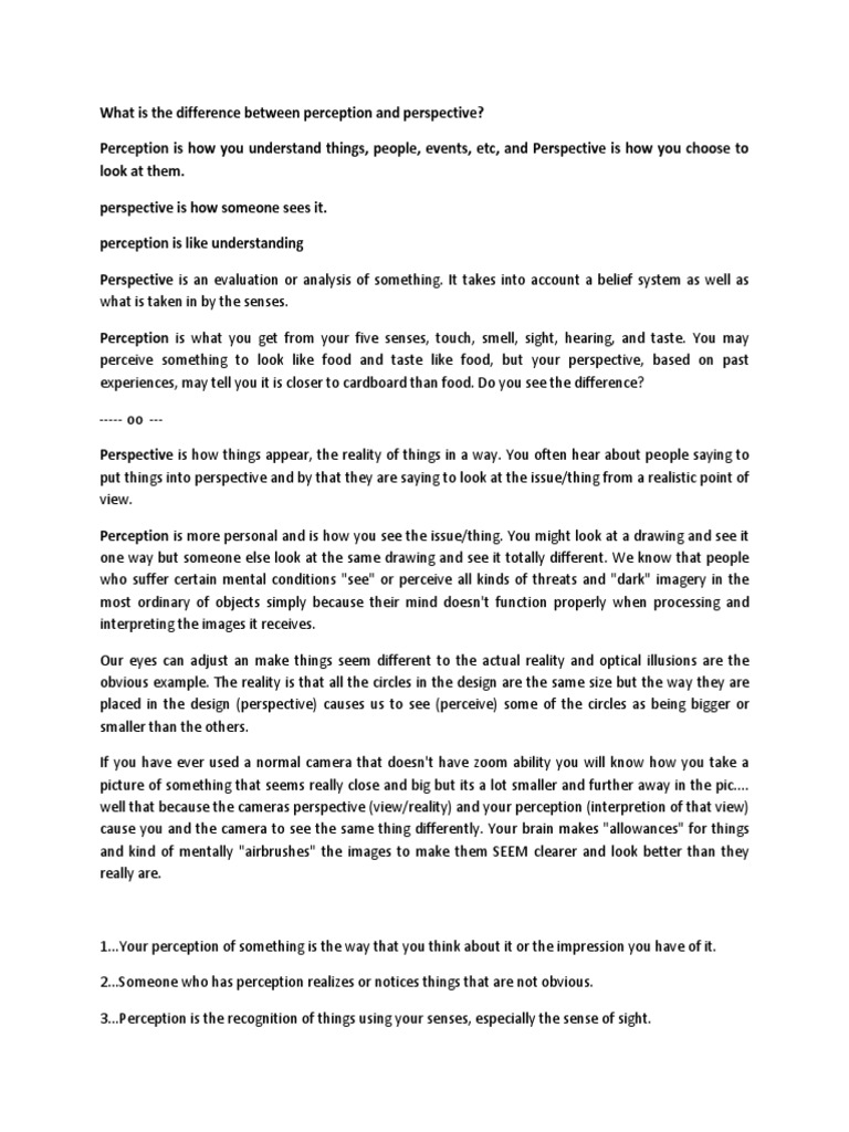 Difference Between Perception and Perspective | PDF | Perspective ...