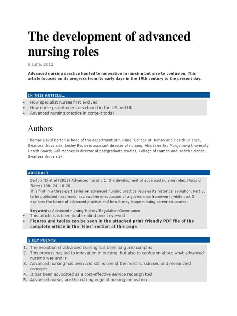 Evolution of Advanced Nursing Roles | PDF | Nurse Practitioner | Nursing