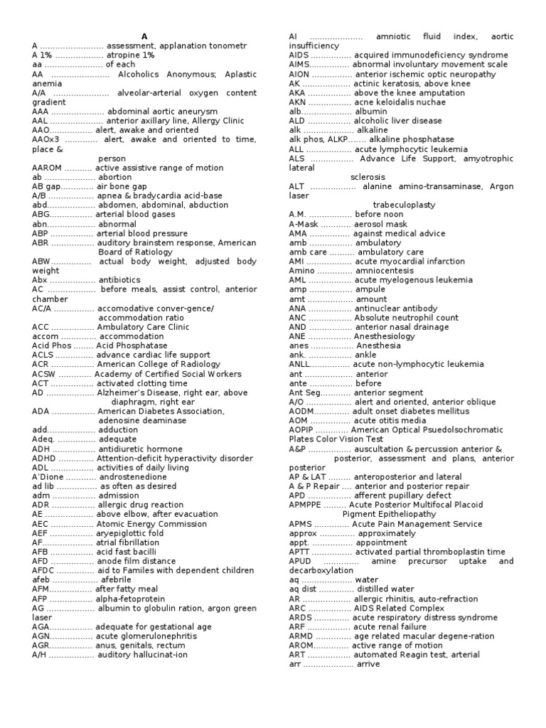 Complete Medical Abbreviations PDF Heart Failure Heart