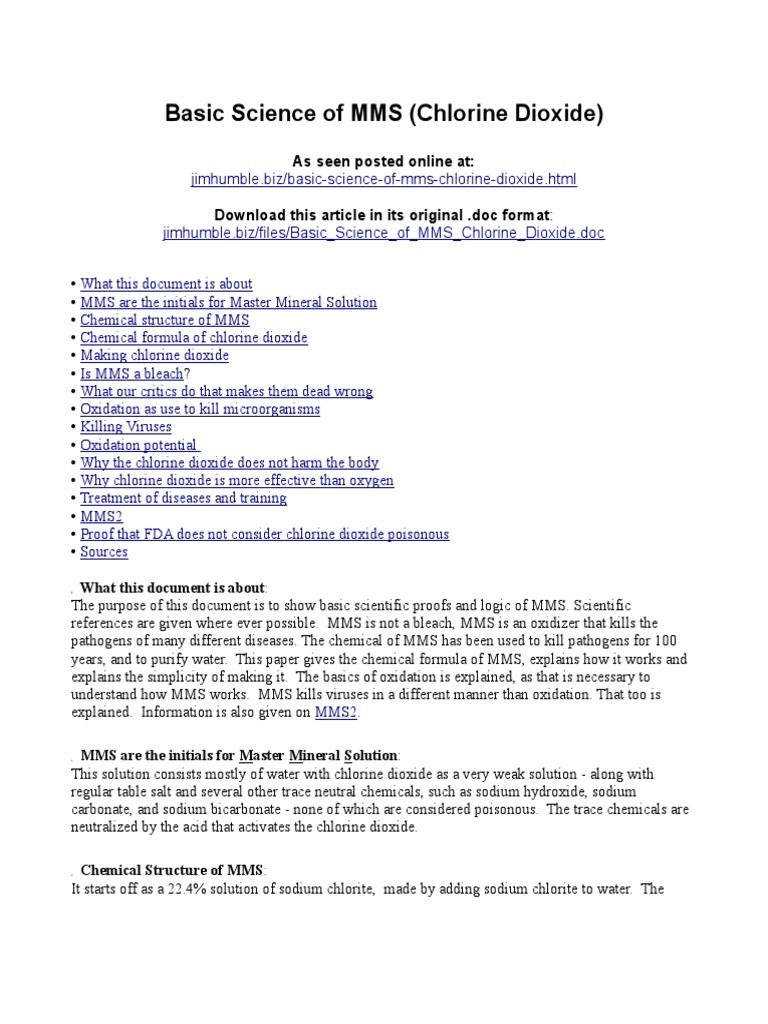 Basic Science of MMS Chlorine Dioxide Chlorine Redox