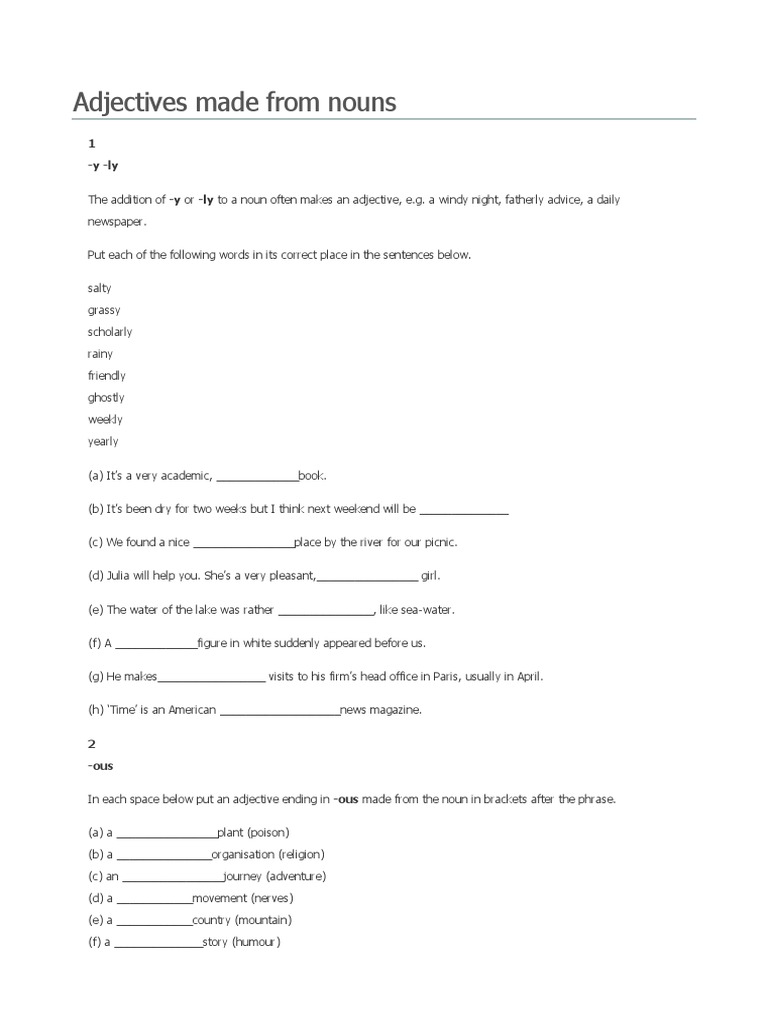 Transforming Nouns into Adjectives | PDF | Adjective | Noun