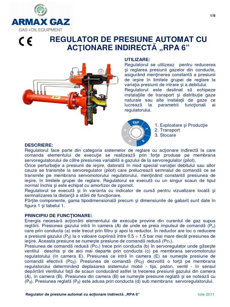 Regulator De Presiune Automat Cu Actionare Indirecta Tip Rpa6