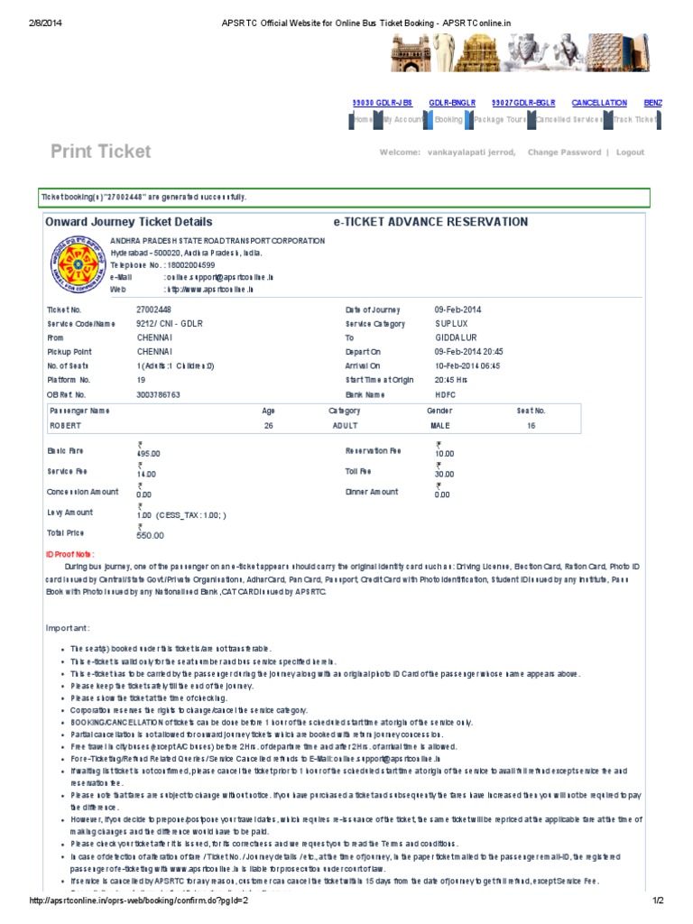 Apsrtc Official Website For Online Bus Ticket Booking Apsrtconline Pdf Ticket Admission Fare