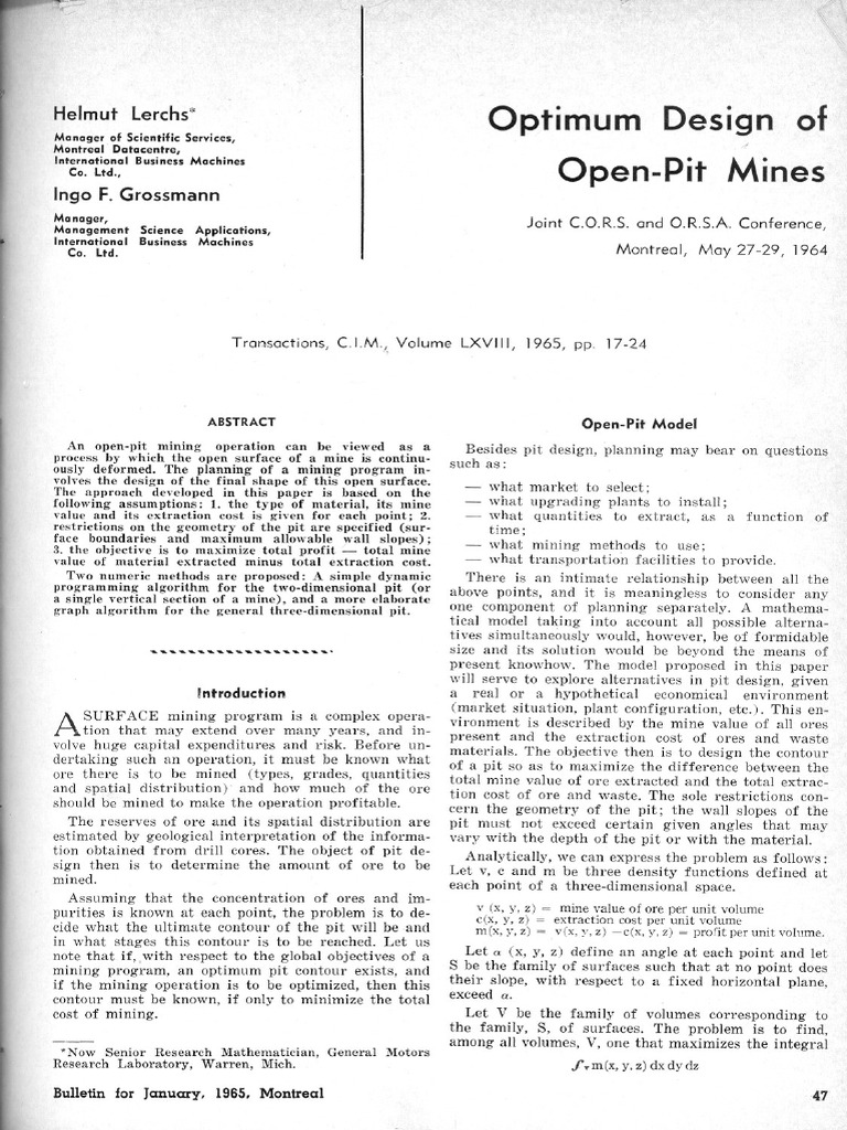 Optimum Design of Open Pit Mines | PDF