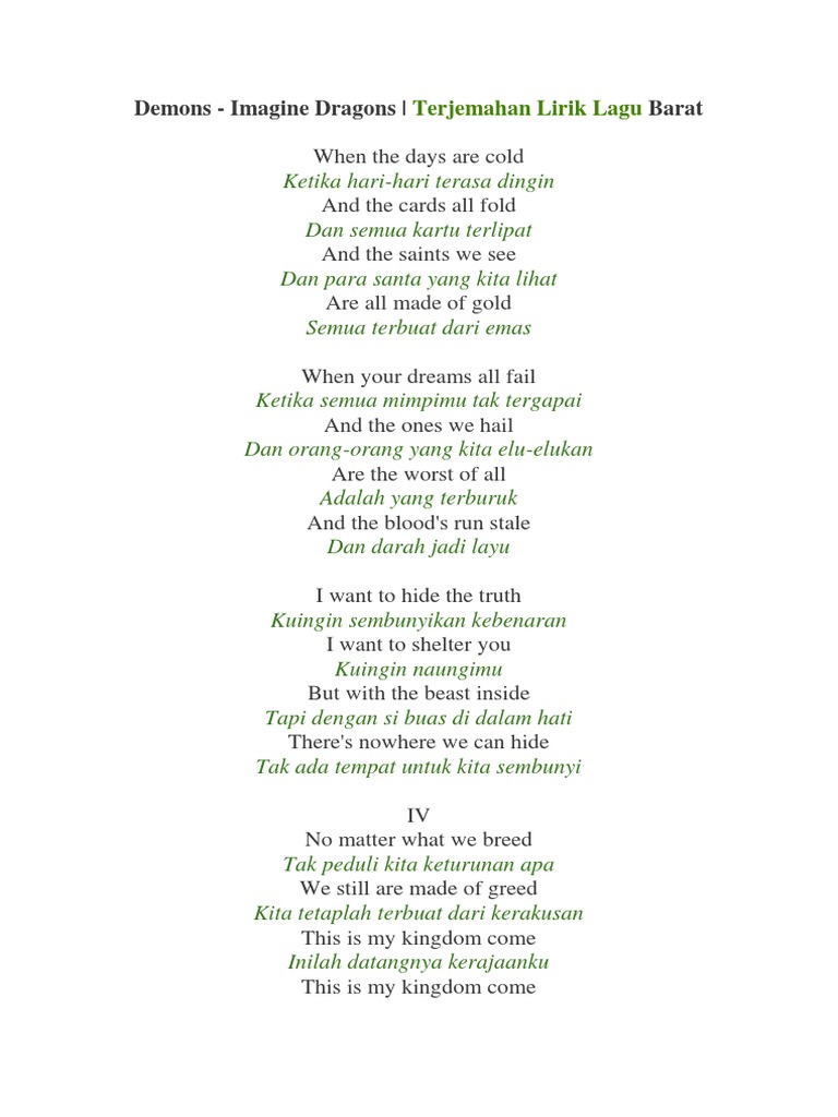 Lirik Lagu Demons Imagine Dragons Arsia Lirik