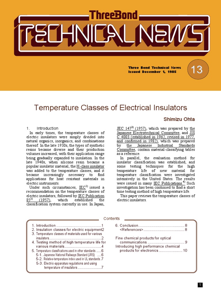 Temperature Classes of Electrical Insulators | PDF | Varnish | Optical ...