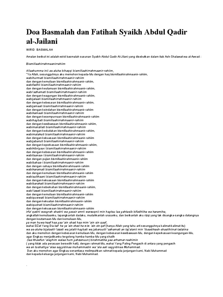 Doa Basmallah Syeikh Abdul Kadir Jailani Theocracy Semitic Words And Phrases
