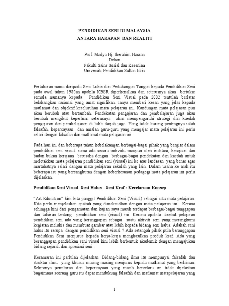 Pendidikan Seni Di Malaysia Antara Harapan Dan Realiti1  PDF