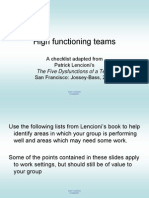 High Functioning Teams: A Checklist Adapted From Patrick Lencioni's San Francisco: Jossey-Bass, 2002