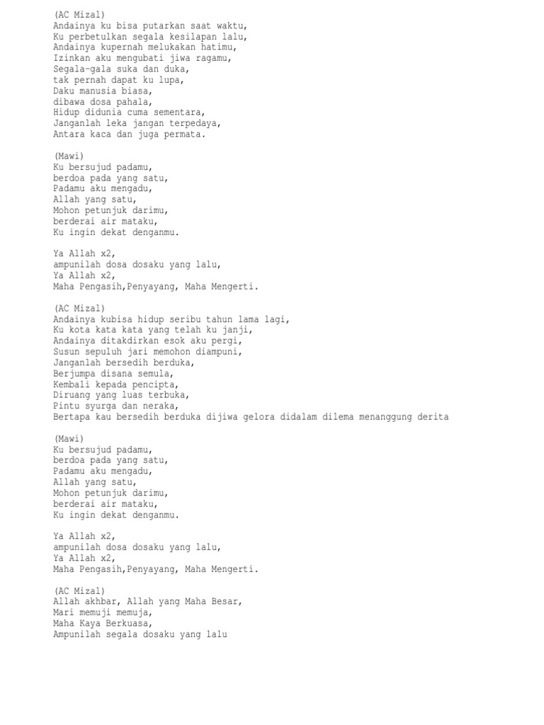 Lirik Lagu Al Haq oleh Mawi dan AC Mizal | PDF | Puisi