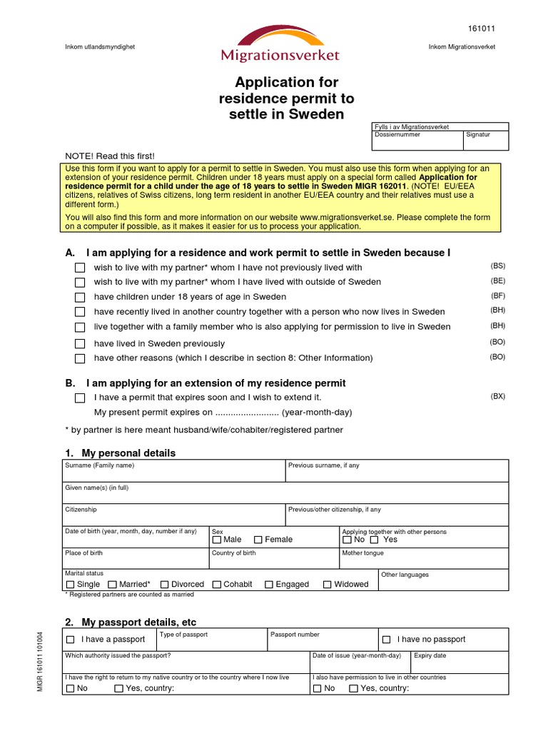 Residence Permit to Settle in Sweden Nationality Law Government And