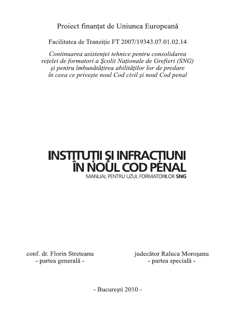 Institutii Si Infractiuni In Noul Cod Penal Manual Pentru Uzul Formatorilor Sng