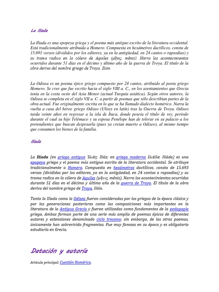 La Iliada Y La Odisea Wikipedia La Ilíada Y LA ODISEA Wikipedia | PDF | Héctor | Ilíada