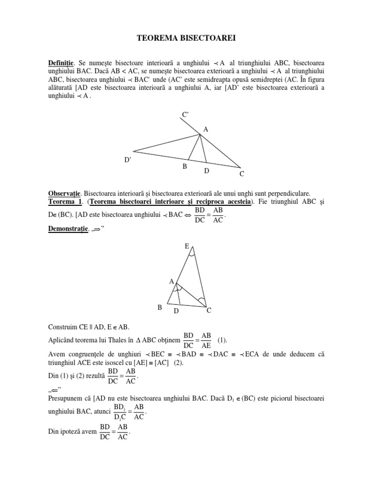 010 Teorema Bisectoarei | PDF