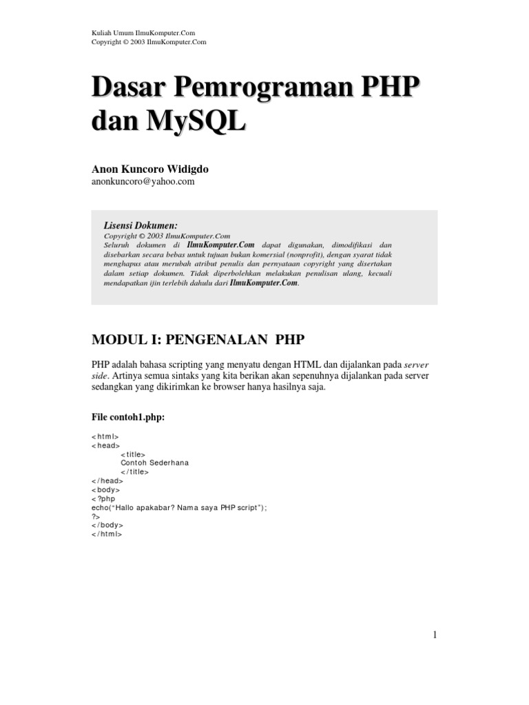 Dasar-Dasar Pemograman PHP Dan MySQL | PDF