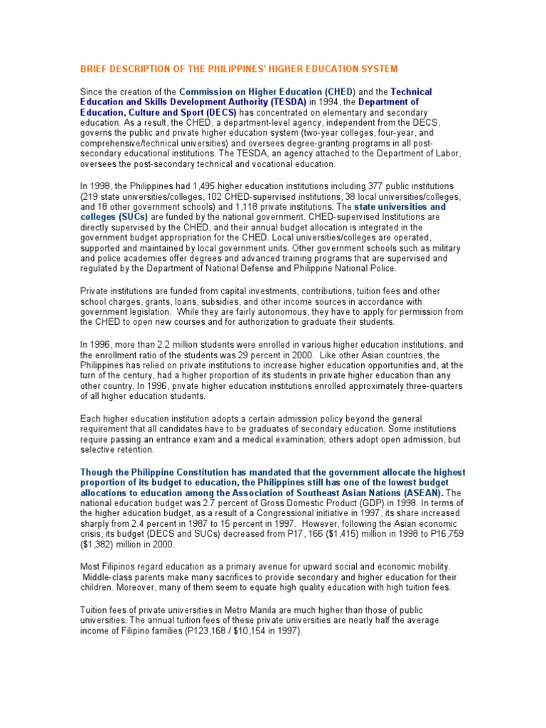 Higher Education in The Philippines | PDF | Student Loan | College