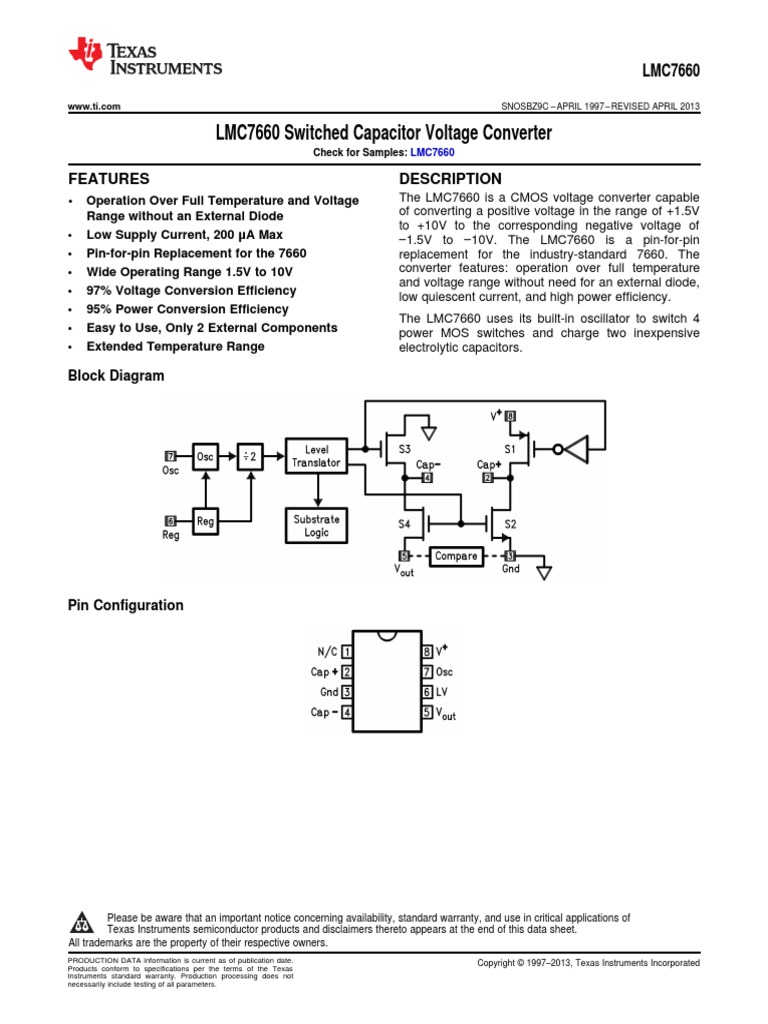 LMC7660 Switched Capacitor Voltage Converter PDF | PDF | Capacitor ...