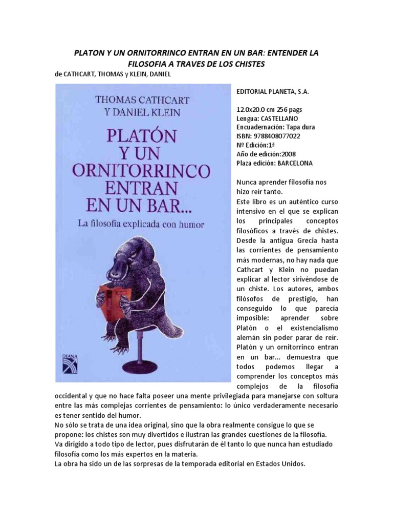 Platon Y Un Ornitorrinco Entran En Un Bar Pdf