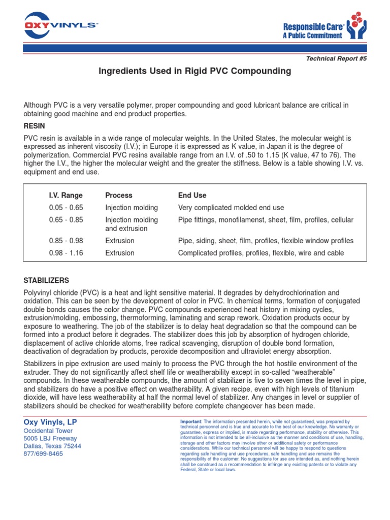 Ingredients Used in Rigid PVC Compounding Resin PDF Polyvinyl