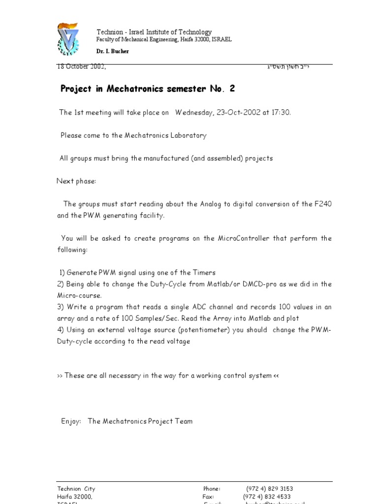 Mechatronics Project Guidelines 2002 | PDF | Analog To Digital ...